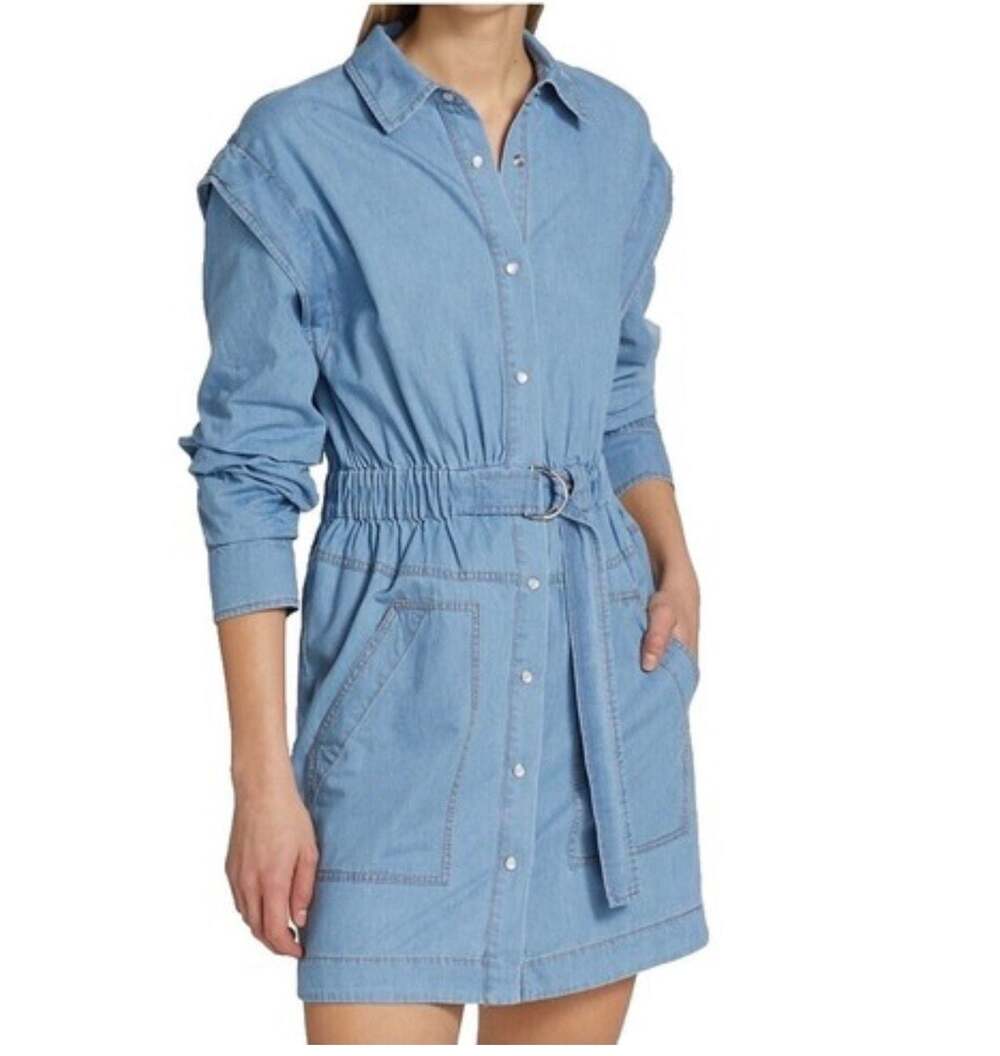 Derek Lam 10 Crosby Hadley Chambray Denim Blue Shirt Belted Mini Dress Size 8